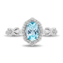 Enchanted Disney Fine Jewelry Sterling Silver with 1/10 CTTW Diamonds and Sky Blue Topaz Elsa Ring
