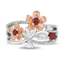 Enchanted Disney Fine Jewelry 14K Rose Gold Over Sterling Silver and 1/5 CTTW Diamonds and Garnet Snow White Ring