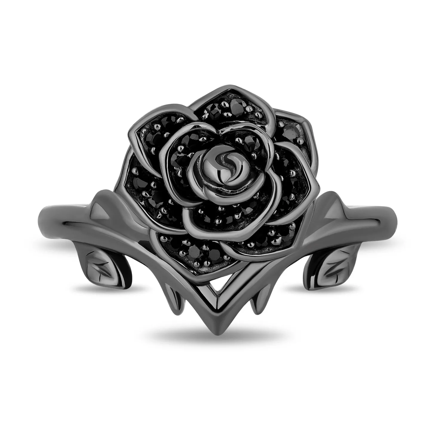 Enchanted Disney Fine Jewelry Black Rhodium Over Sterling Silver with 1/5 CTTW Black Diamonds Maleficent Ring