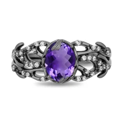 Enchanted Disney Fine Jewelry Black Rhodium Over Sterling Silver with 1/6 CTTW Diamonds and Amethyst Ursula Ring