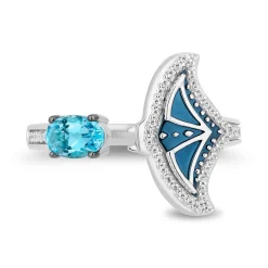 Enchanted Disney Fine Jewelry Sterling Silver with 1/6 CTTW Diamonds and Swiss Blue Topaz Moana Ring