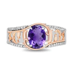 Enchanted Disney Fine Jewelry 14K Rose Gold Over Sterling Silver and 1/8 CTTW Diamonds and Amethyst Rapunzel Ring