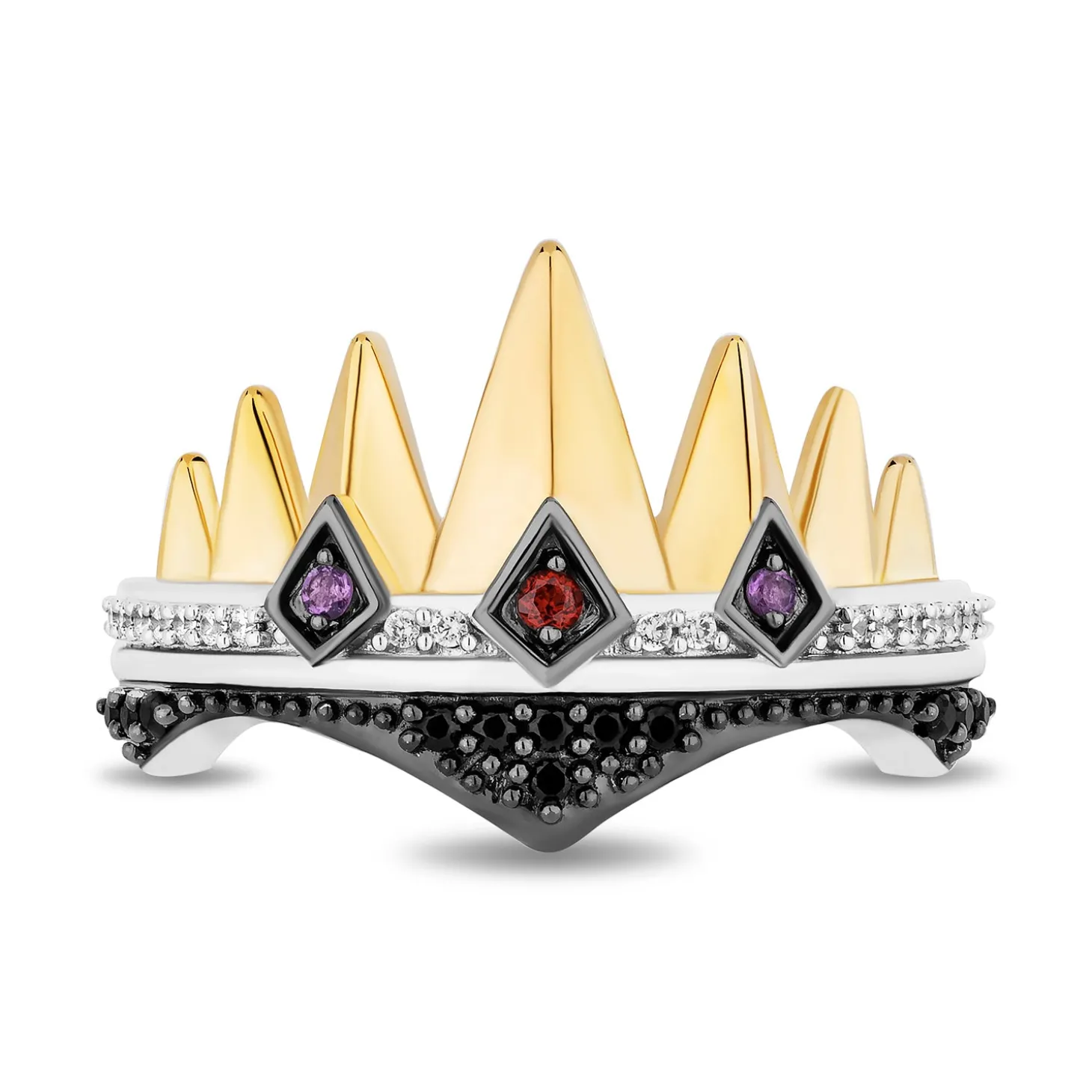 Enchanted Disney Fine Jewelry Black Rhodium and 14K Yellow Gold Over Sterling Silver with 1/6 CTTW Diamonds Evil Queen Ring