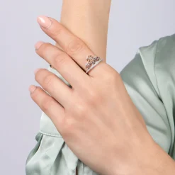Enchanted Disney Fine Jewelry Sterling Silver and 10k Rose Gold 1/10 CTTW Belle Rose Tiara Ring