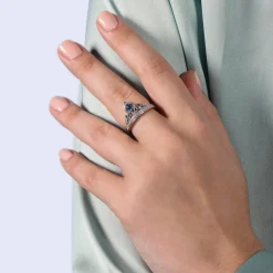 Enchanted Disney Fine Jewelry Sterling Silver 1/10 CTTW Diamond And London Blue Topaz Cinderella Carriage Ring