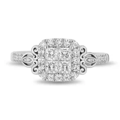Enchanted Disney Fine Jewelry 14K White Gold with 1 CTTW Diamonds Cinderella Carriage Engagement Ring