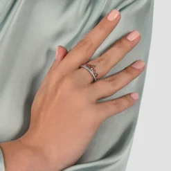Enchanted Disney Fine Jewelry 10K White Gold and Rose Gold with 1/4 CTTW Majestic Princess Tiara Ring
