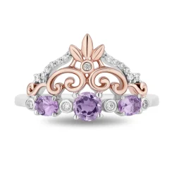 Enchanted Disney Fine Jewelry 14K Rose Gold Over Sterling Silver with 1/10 CTTW Diamonds and Amethyst Rapunzel Ring