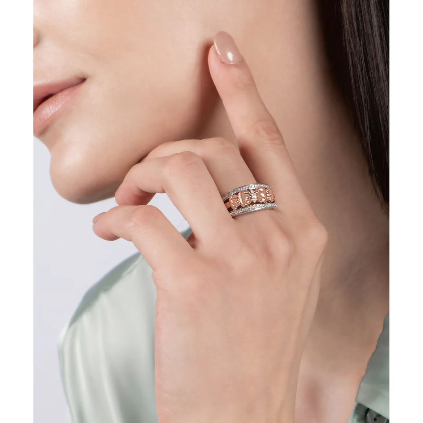 Enchanted Disney Fine Jewelry 14K Rose Gold Over Sterling Silver with 1/5 CTTW Snow White Bow Ring