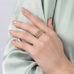 Enchanted Disney Fine Jewelry Sterling Silver and 10K Yellow Gold with 1/5 CTTW Diamond Anna Wheat Anniversary Band