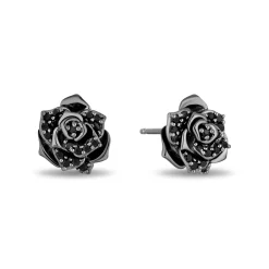 Enchanted Disney Fine Jewelry Black Rhodium Over Sterling Silver with 1/4 CTTW Black Diamonds Maleficent Rose Earrings