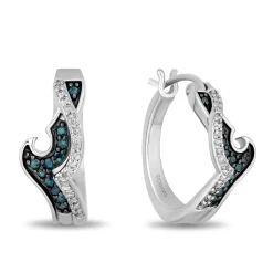 Enchanted Disney Fine Jewelry Sterling Silver with 1/4 CTTW White Diamond and Treated Blue Diamonds Moana Hoop Earrings