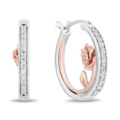 Enchanted Disney Fine Jewelry 14K Rose Gold Over Sterling Silver with 1/5 CTTW Diamonds Belle Hoop Earrings