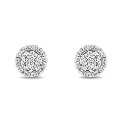 Enchanted Disney Fine Jewelry Sterling Silver and 10K Rose Gold with 1/6 CTTW Diamonds Belle Stud Earrings