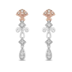 Enchanted Disney Fine Jewelry 14K Rose Gold over Sterling Silver 1/6 CTTW Ariel Shell Earrings