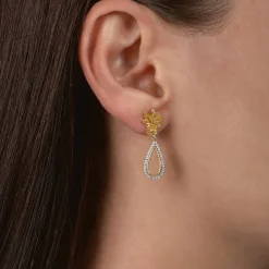 Enchanted Disney Fine Jewelry 14K Yellow Gold Over Sterling Silver with 1/4 CTTW Diamond Belle Dangle Earrings