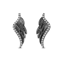 Enchanted Disney Fine Jewelry Black Rhodium over Sterling Silver with 1/10 CTTW Maleficent Wings Earrings