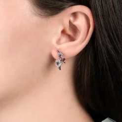 Enchanted Disney Fine Jewelry Black Rhodium Over Sterling Silver with Rhodolite Garnet and 1/8 CTTW Diamond Mulan Earrings