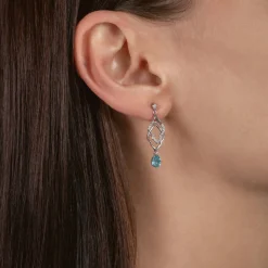 Enchanted Disney Fine Jewelry Sterling Silver with 1/10 CTTW Diamond and Swiss Blue Topaz Jasmine Earrings