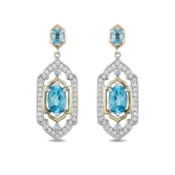 Enchanted Disney Fine Jewelry Sterling Silver and 10K Yellow Gold with 1/5 CTTW Diamond and Swiss Blue Topaz Jasmine Earrings