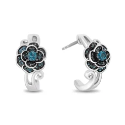 Enchanted Disney Fine Jewelry Sterling Silver with London Blue Topaz Cinderella Gardenia Flower Huggie Earrings