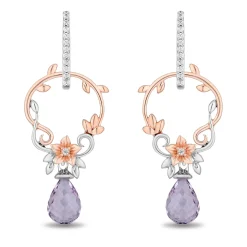 Enchanted Disney Fine Jewelry 14K Rose Gold Over Sterling Silver with 1/6 CTTW Diamonds and Rose De France Briolette Rapunzel Earrings