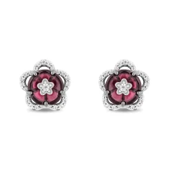 Enchanted Disney Fine Jewelry Black Rhodium Over Sterling Silver with 1/5 CTTW Diamonds and Rhodolite Garnet Mulan Earrings