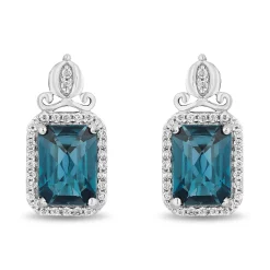 Enchanted Disney Fine Jewelry Sterling Silver with 1/6 CTTW Diamonds and London Blue Topaz Cinderella Stud Earrings