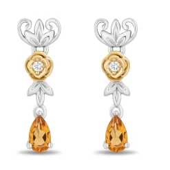 Enchanted Disney Fine Jewelry 14K Yellow Gold Over Sterling Silver with Accent Diamonds and Citrine Belle Earrings