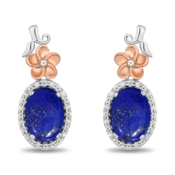 Enchanted Disney Fine Jewelry 14K Rose Gold over Sterling Silver with 1/10 CTTW Diamonds and Lapis Moana Earrings