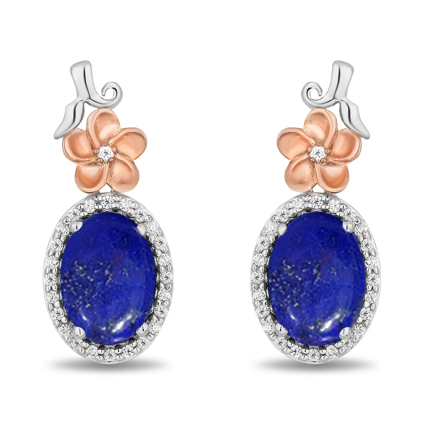 Enchanted Disney Fine Jewelry 14K Rose Gold over Sterling Silver with 1/10 CTTW Diamonds and Lapis Moana Earrings