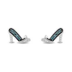 Enchanted Disney Fine Jewelry Black Rhodium Over Sterling Silver with 1/20 CTTW Diamonds and London Blue Topaz Cinderella Earrings