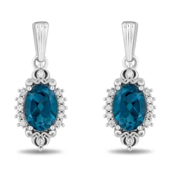 Enchanted Disney Fine Jewelry Sterling Silver with 1/8 CTTW Diamonds and London Blue Topaz Cinderella Earrings