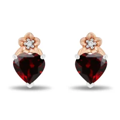 Enchanted Disney Fine Jewelry 14K Rose Gold Over Sterling Silver and 1/20 CTTW Diamonds and Garnet Snow White Heart Earrings