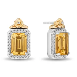 Enchanted Disney Fine Jewelry Sterling Silver and 10K Yellow Gold with 1/6 CTTW Diamonds and Citrine Belle Stud Earrings