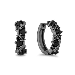 Enchanted Disney Fine Jewelry Black Rhodium Over Sterling Silver with 1/8 CTTW Black Diamonds and Black Onyx Maleficent Earrings
