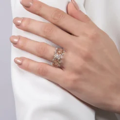 Enchanted Disney Fine Jewelry Sterling Silver and 10K Rose Gold with 1/5 CTTW Diamond and Morganite Aurora Engagement Ring