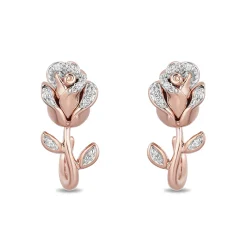 Enchanted Disney Fine Jewelry 14K Rose Gold over Sterling Silver with 1/10 CTTW Diamonds Belle Earrings