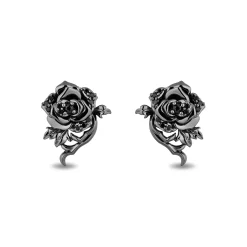 Enchanted Disney Fine Jewelry Black Rhodium Over Sterling Silver with 1/5 CTTW Black Diamonds Maleficent Rose Earrings