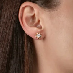 Enchanted Disney Fine Jewelry 14K Rose Gold over Sterling Silver 1/5 CTTW Belle Rose Stud Earrings