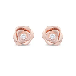 Enchanted Disney Fine Jewelry 10K Rose Gold with 1/10 CTTW Belle Stud Earrings