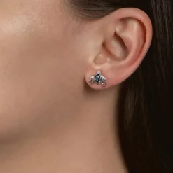 Enchanted Disney Fine Jewelry Sterling Silver 1/20 CTTW Diamond and London Blue Topaz Cinderella Earrings
