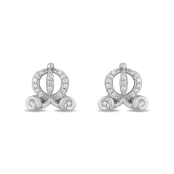 Enchanted Disney Fine Jewelry Sterling Silver 1/15 CTTW Diamond Cinderella Carriage Earrings