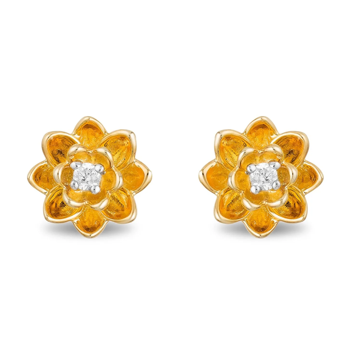 Enchanted Disney Fine Jewelry 10k Yellow Gold 1/20 CTTW Tiana Water Lily Earrings