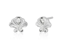 Enchanted Disney Fine Jewelry Sterling Silver Round White 1/20 CTTW Diamond Ariel Stud Earrings