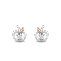 Enchanted Disney Fine Jewelry 14K Rose Gold Over Sterling Silver White Round 1/20 CTTW Diamond Snow White Stud Earrings