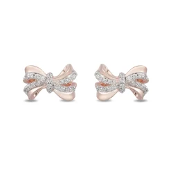 Enchanted Disney Fine Jewelry 10K Rose Gold 1/10 CTTW Snow White Bow Earrings