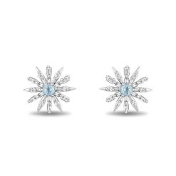 Enchanted Disney Fine Jewelry Sterling Silver with 1/3 CTTW Diamond and Sky Blue Topaz Elsa Snowflake Earrings