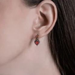 Enchanted Disney Fine Jewelry Black Rhodium Over Sterling Silver and 10K Yellow Gold with 1/8 CTTW Diamond and Red Garnet Evil Queen Earrings