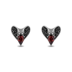 Enchanted Disney Fine Jewelry Black Rhodium over Sterling Silver with 1/8 CTTW Black Diamond and Red Garnet Jafar Stud Earrings